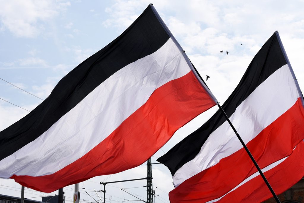 Fahnen der rechtsextremen NPD im Wind